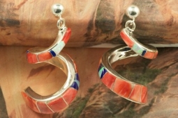 Calvin Begay Genuine Blue Lapis and Spiny Oyster Shell Sterling Silver Spiral Earrings